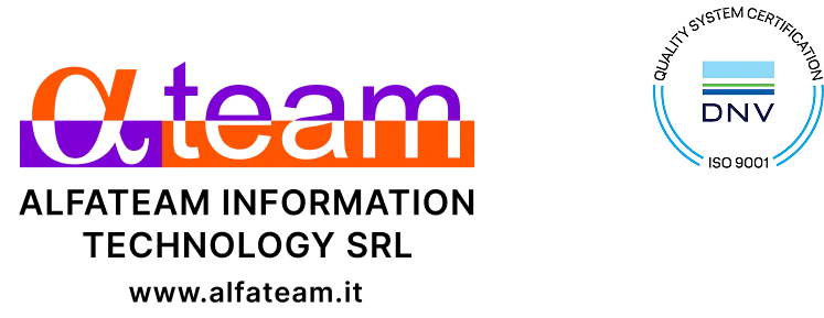 Alfateam logo completo ISO 9001 DNV