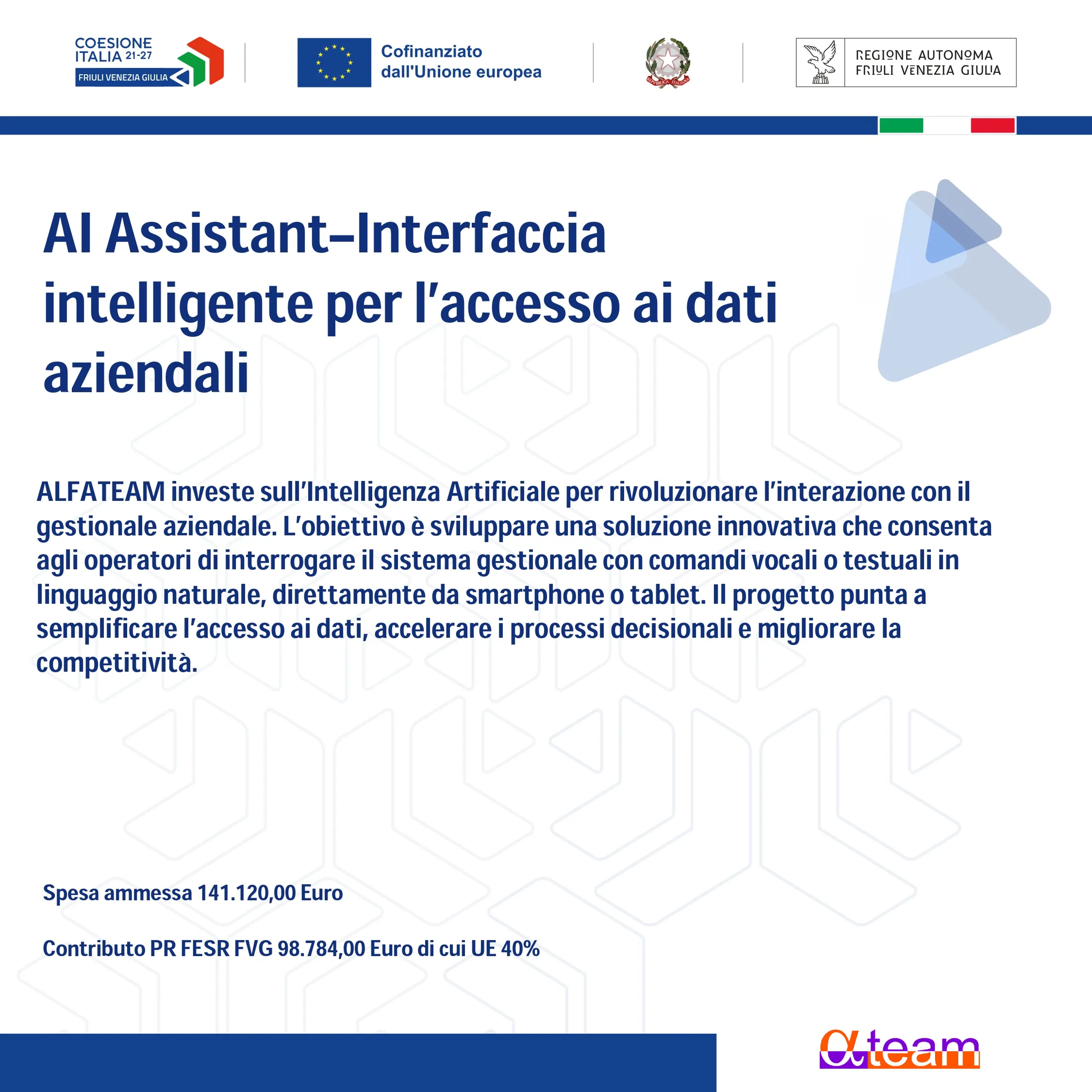 Progetto interfaccia IA Alfateam FESR_FVG